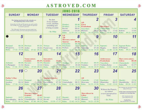 astrology calendar june 2018